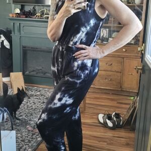 Tie-Dye Black & White Sleeveless Jumpsuit